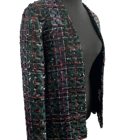 Vintage Sequin Plaid Green and Red Jacket size 8/ Holiday Jacket Christmas - Picture 11 of 16